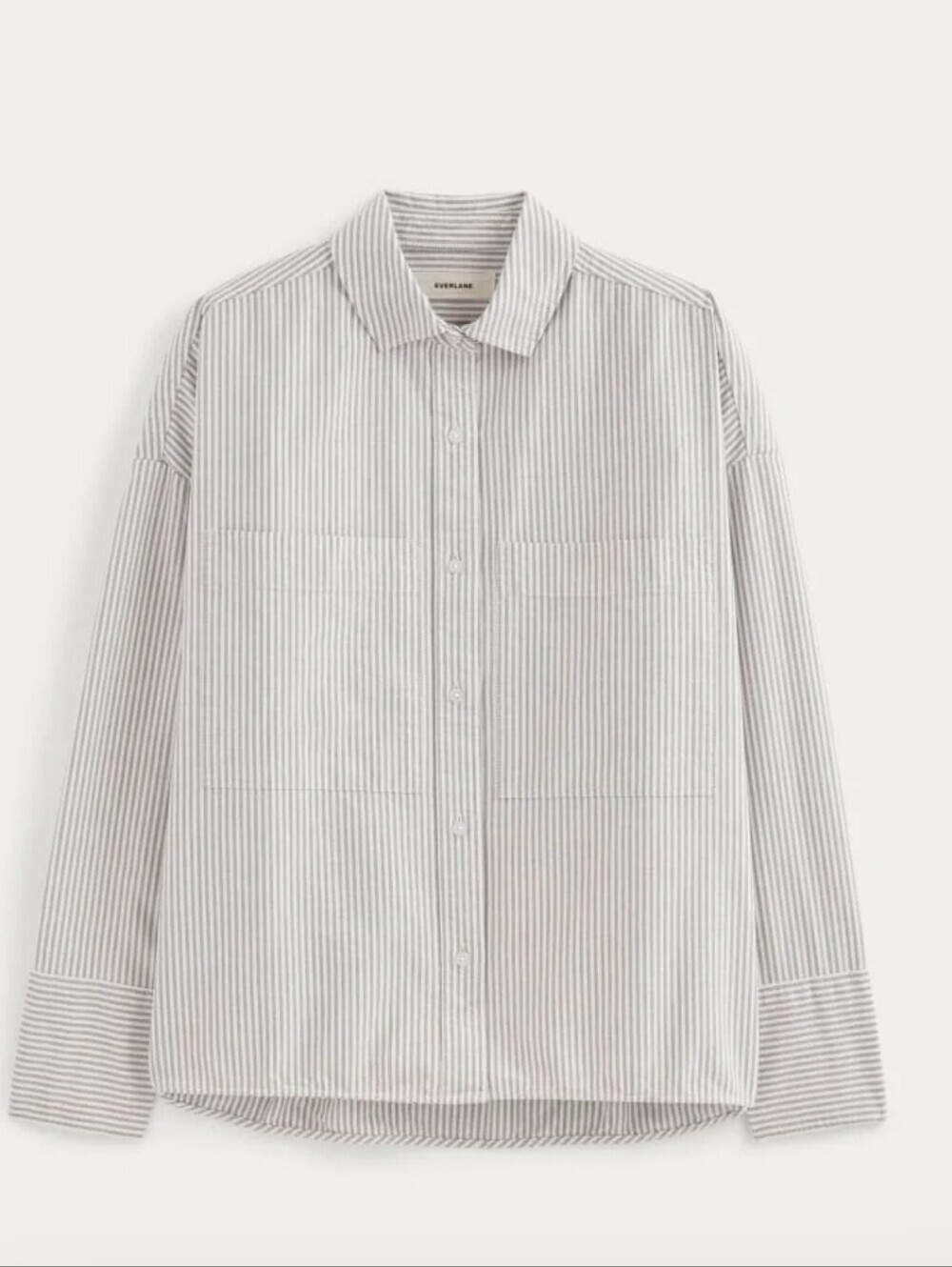 Everlane The Boxy Oxford Black And White Stripe 100% Organic Cotton Top Size L - Picture 2 of 12